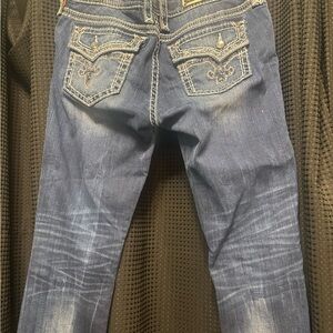 Embroidered Blue Denim capri